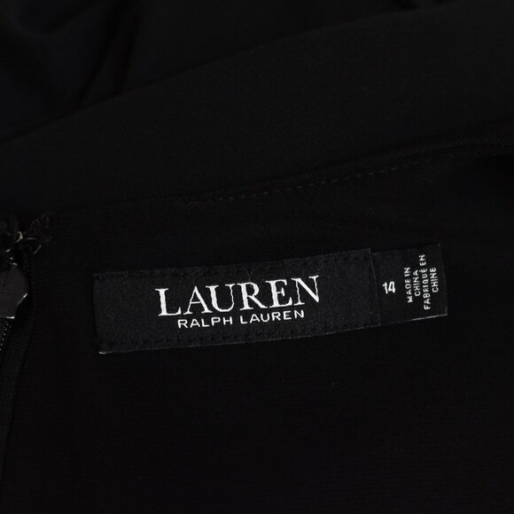 Lauren Ralph Lauren Ruffle Trim Jersey Gown Black Chain Detail Size 14 Formal - Picture 9 of 10